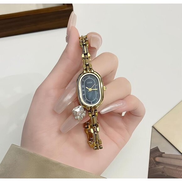 ?Women Gold Vintage Oval Watches Luxury Minimalism Bracelet Small Gold Watch main image 4